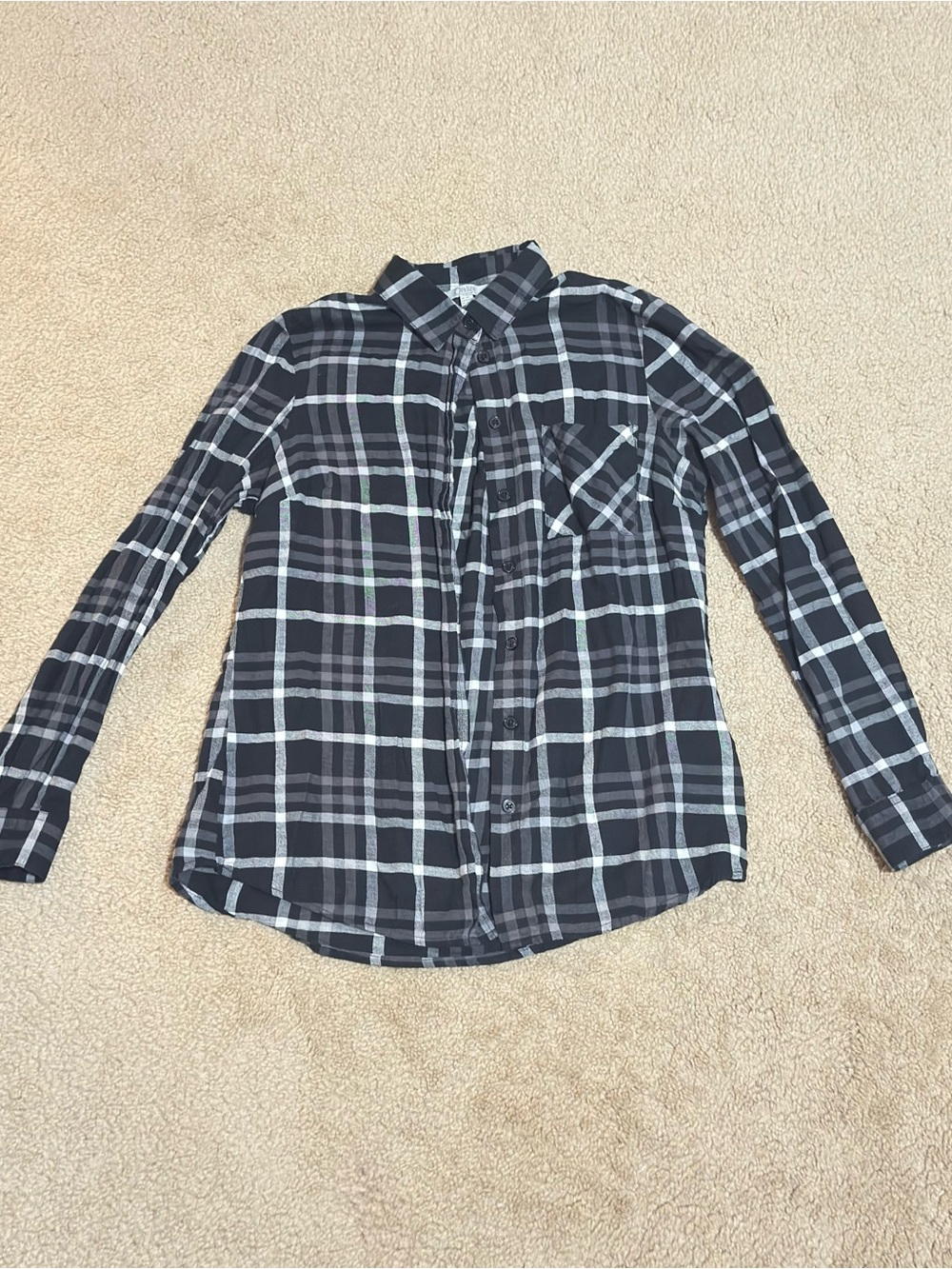 Dalia Black & Gray Plaid Button-Up Shirt Women’s SIZE XS